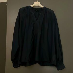 Madewell Shirred Long-Sleeve Top Size XS Ink Navy Blue